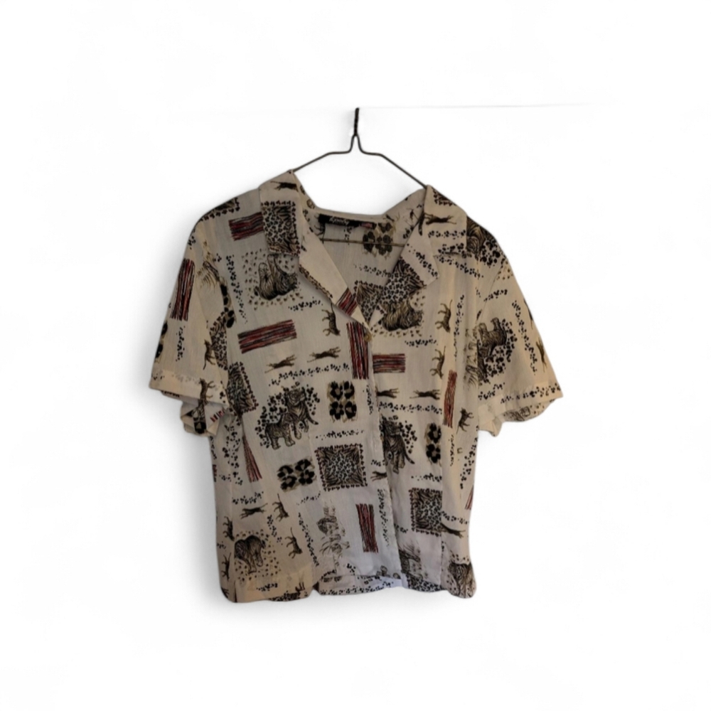 Vintage Safari/Animal Print Blouse